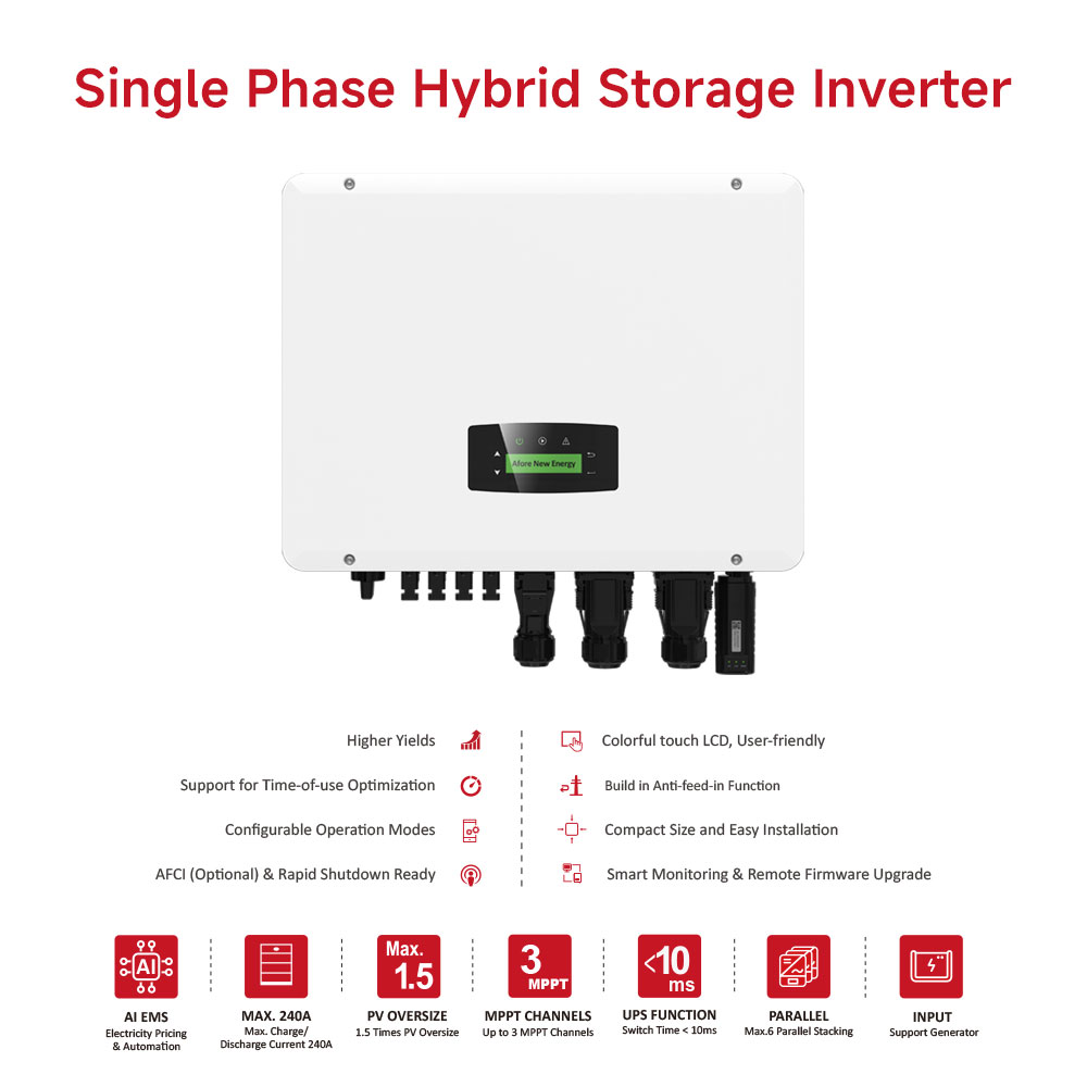 Single Phase Hybrid Storage Inverter IP65 High-efficiency Home Use 3-12kw
